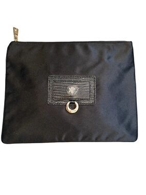 DKNY Black Nylon Zip Clutch/Bag with Gold Ring Accent